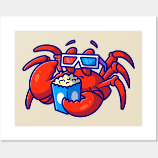 Cute Crab Watching Movie Cartoon Posters and Art